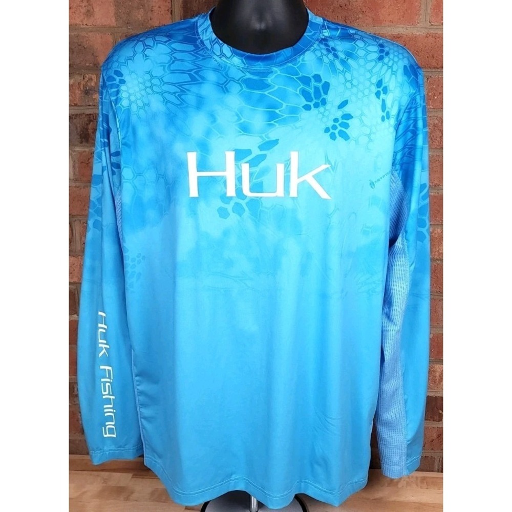 Huk Fishing Pullover Kryptek Mens Medium Blue Shirt Long Sleeve